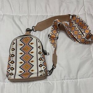 Aztec Print Crossbody Bag with Geometric Pattern
